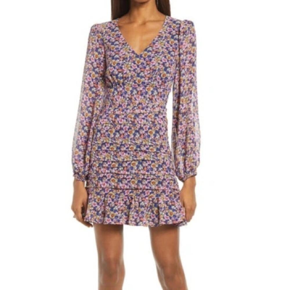Floret Studios Floral Ruched Balloon Sleeve Minidress Women’s Sz XS